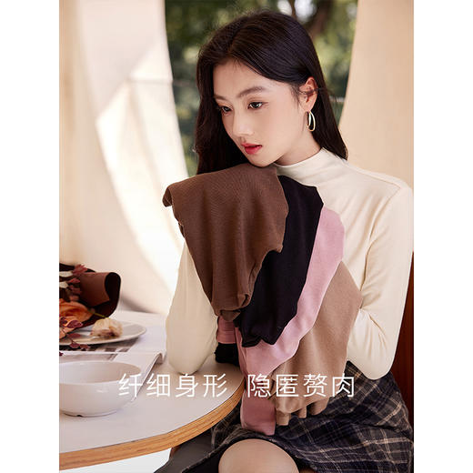 【年终特卖】熙世界半高领弹力针织打底衫长袖2025秋冬新款保暖内搭T恤上衣 商品图2