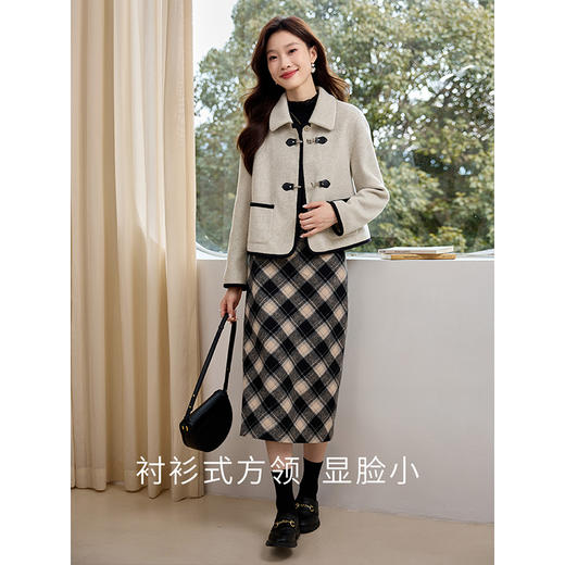 【年终特卖】熙世界小香风毛呢短款外套2025冬装新款法式翻领呢子上衣小个子 商品图2