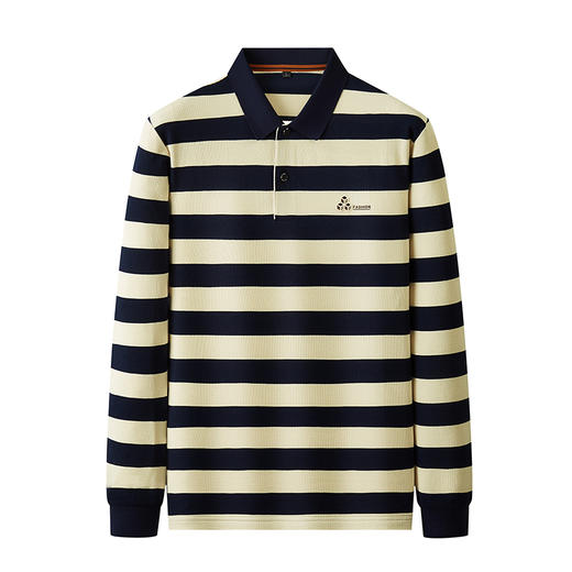 【新款DDP】大依优型大码条纹长袖Polo衫翻领男装加肥加大体恤大号上衣胖子弹力休闲商务 商品图0