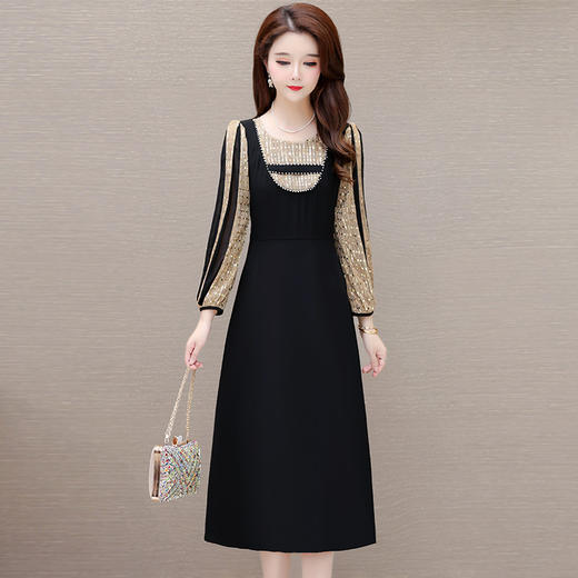 灯笼袖拼结，时尚拼色连衣裙QYM-HL-24NF029-Y 商品图0