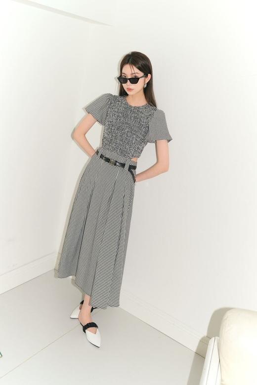 ANSUABEL 个性镂空格纹泡泡袖衣裙（不含腰带） 18589 商品图9