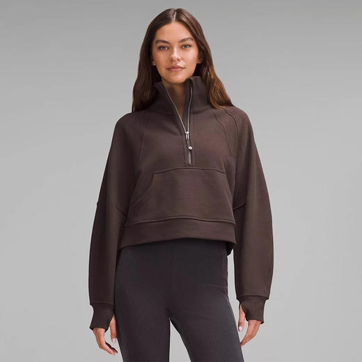 跃牌【瑞幸系列】加绒保暖卫衣女短款休闲时尚Scuba连帽半拉链宽松瑜伽运动外套HCX011 商品图0