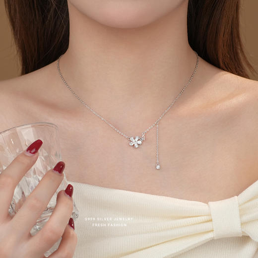 【清妍】S999银镂空蝴蝶花朵流苏项链【YXS-A3696】 商品图2