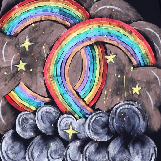 T1674秋冬季新款休闲百搭休闲小众手绘印花图案长袖T恤打底上衣 商品图3