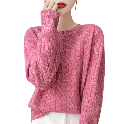 丁摩  100%绵羊毛圆领套头麻花绞花针织打底衫毛衣M2-346 商品图4