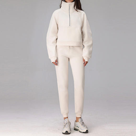 跃牌【瑞幸系列】内里加绒保暖宽松运动束脚Scuba舒适亲肤时尚百搭瑜伽休闲卫裤女HCK026 商品图3