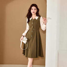 8/10奢姿大码女装2024秋季气质翻领拼接连衣裙胖妹妹纽扣设计时尚裙子9943855010