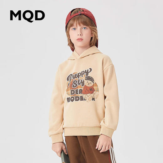 【MQD】童装男大童冬新款学院风童趣印花加绒连帽卫衣 商品图1