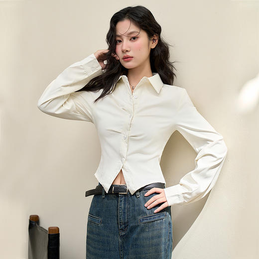 西遇HK小众设计感掐腰白衬衫秋季新款女轻奢高级感法式上衣SS140740 商品图2
