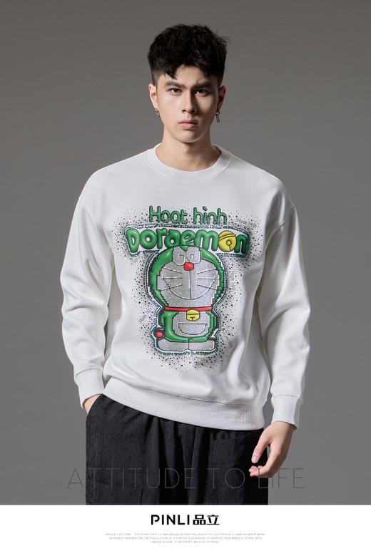 PINLI品立2024秋季新款男士烫钻叮当猫套头卫衣宽松潮牌休闲上衣BG243109012 商品图0