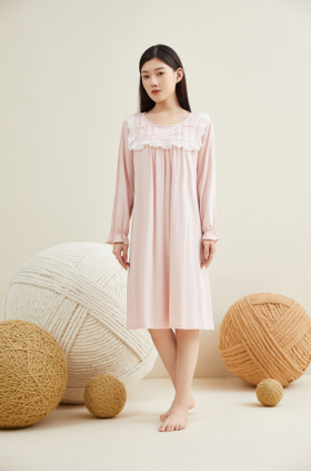 【79元限时秒杀】【秀黛】女浪漫风针织裙女士长袖睡裙L3551001T【门店同款】