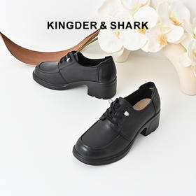 经典鲨2024年秋季新款百搭圆头系带中粗跟显高单鞋小皮鞋女KW233-D37151