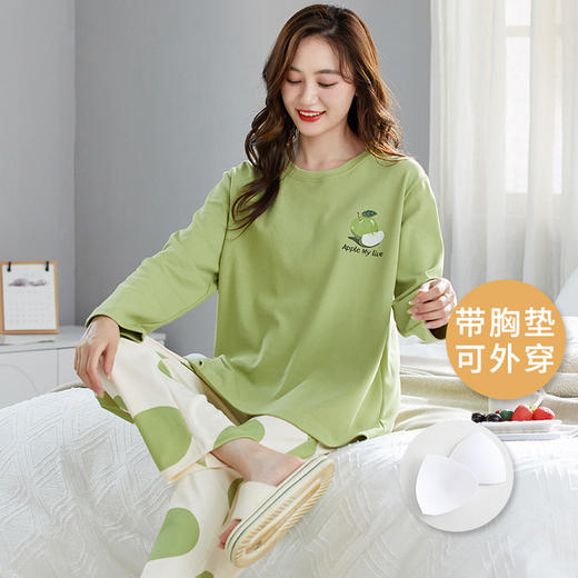 新款秋冬季带胸垫睡衣女 长袖长裤免穿内衣家居服套装 舒适亲肤居家学生睡衣可外穿 商品图2
