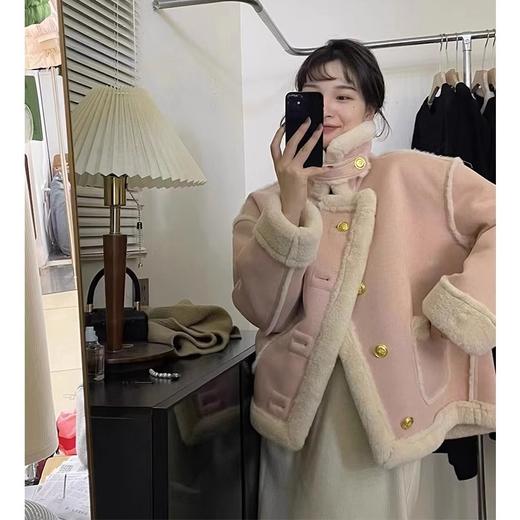 【粉色羊羔绒外套】短款冬季皮毛一体 冬季新款小个子韩系加厚小香风 商品图1