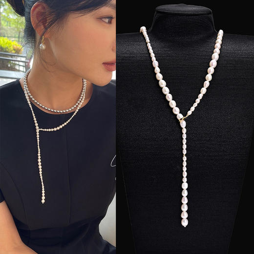 ysxb09015倪妮同款大小渐变天然异形淡水珍珠小黑裙珍珠链RJ022 商品图0