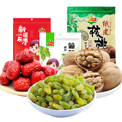 【秒杀】新疆三宝礼盒1500g（若羌红枣500g*1袋+葡萄干500g*1袋+核桃500g*1袋） 商品图2