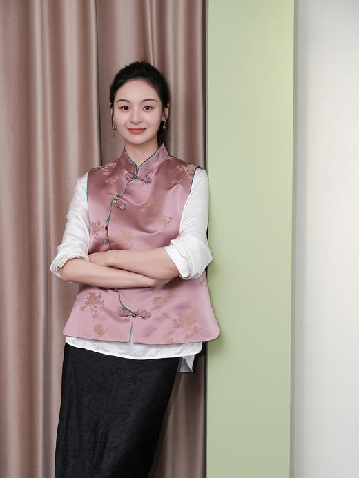 盛唐婧 |中式国风库缎菊花纹马甲 商品图1