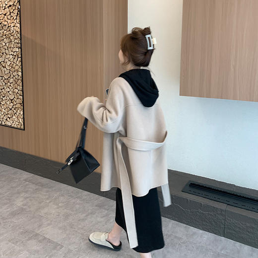 金蘑菇菇  “伦敦假日”短款气质浴袍风大衣 羊绒双面呢大衣 商品图0