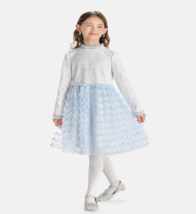 天空之城-LYNN&MILO蓝色蕾丝复合拼网纱连衣裙