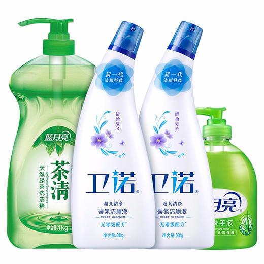 蓝月亮清洁剂_洗洁精1kg+洗手液500g+洁厕液500g*2  茶清洗洁精 洗涤精洗涤灵（绿茶清香）食品可用套装 _需要提前一天预约服务_YWJZ_需要提前一天预约服务_YWJZ 商品图0
