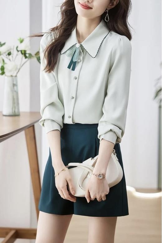 苏醒的乐园 撞色花边衬衣休闲裤套装 18448 商品图2