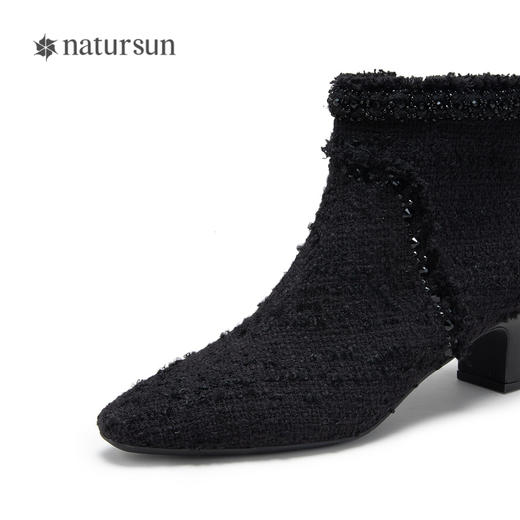 natursun法式时装靴秋冬季时尚气质小方头粗跟高跟靴短靴女鞋N24506212 商品图3