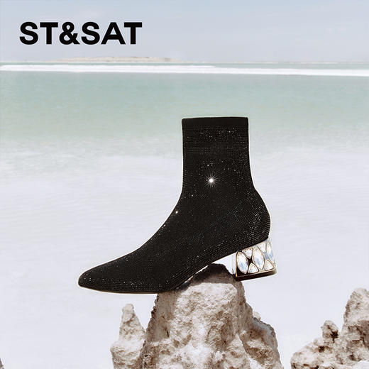 星期六时髦细闪水钻粗跟显瘦时装靴SSC4116346 商品图0