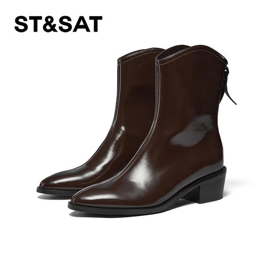 星期六法式气质尖头粗跟时装靴SSC4116643 商品图6