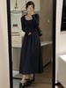 【赫本风法式方领长袖连衣裙】春秋高级感气质收腰内搭大摆打底长裙 商品缩略图6