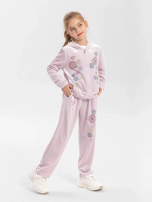 天空之城-LYNN&MILO烫钻花朵连帽洋气运动儿童两件套 商品图0