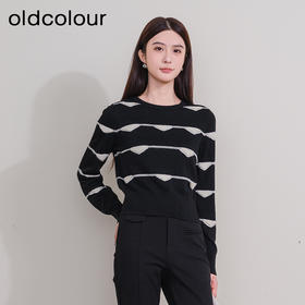 oldcolour欧珂新款圆领长袖不规则横纹毛织套头衫女P440508A1