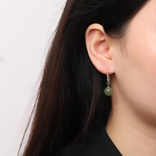 【清风沉醉】S925银镶嵌天然和田碧玉圆珠耳饰【RP-ez011192】 商品图3