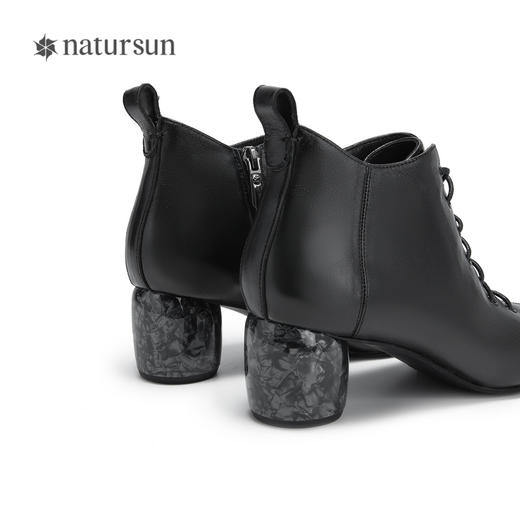 natursun法式时装靴秋冬季时尚气质尖头粗跟大理石纹短靴女鞋N24526815 商品图3