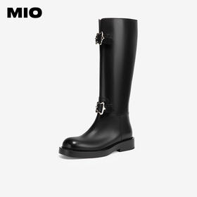 MIO米奥冬季牛皮革骑士靴潮流酷飒个性长筒靴厚底靴子女M245895323