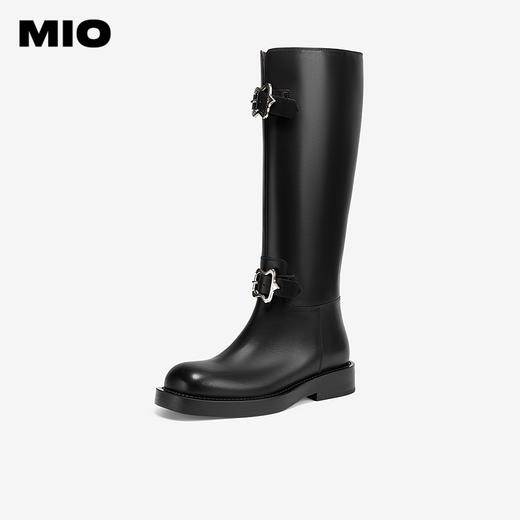 MIO米奥冬季牛皮革骑士靴潮流酷飒个性长筒靴厚底靴子女M245895323 商品图0