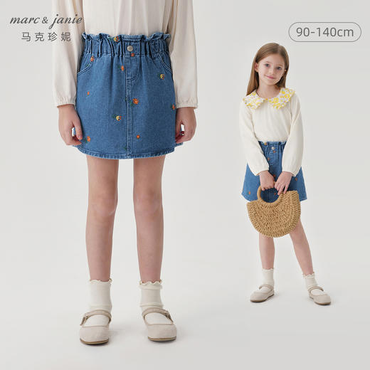 马克珍妮女童花边腰绣花牛仔半身裙儿童短裙秋装裙子新款241501 商品图0