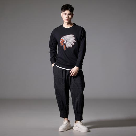 PINLI品立2024秋季新款男士休闲套头卫衣印第安人绣花宽松潮上衣BG243109009 商品图1