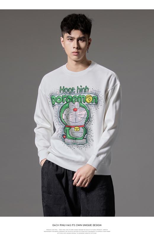 PINLI品立2024秋季新款男士烫钻叮当猫套头卫衣宽松潮牌休闲上衣BG243109012 商品图7