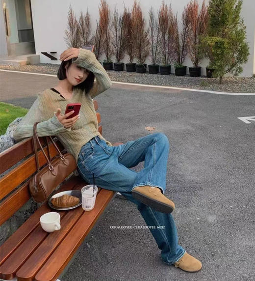 老米优品🎈篙端款《复古微拖地窄版阔腿牛仔裤》面料炒鸡舒服，行走的纸片人，显瘦宝藏裤！K240911A 商品图8