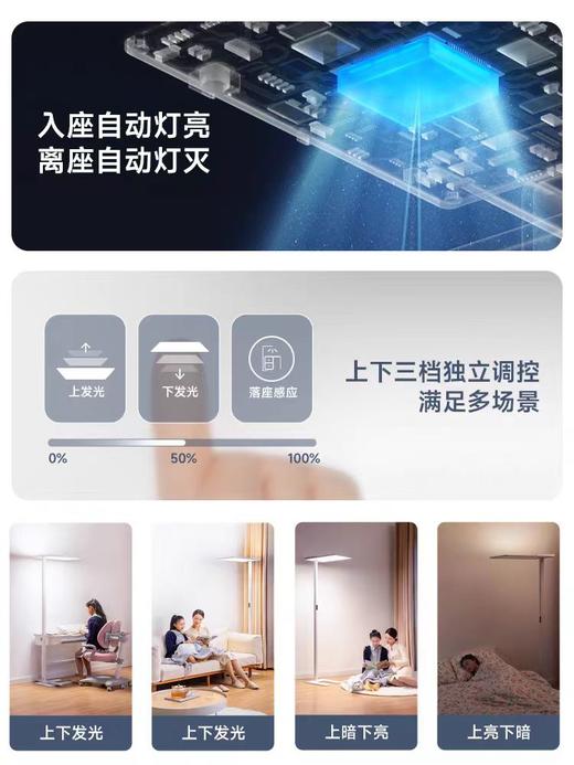 琪朗落地护眼灯promax儿童学习读写阅读专用台灯全光谱立式大路灯 |自动调光+人体感性+上下发光+自带滑轮 商品图3