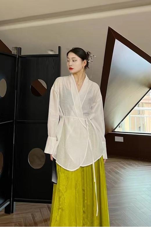 ANSUABEL 新中式黄绿色光泽感高腰半裙 18606 商品图3