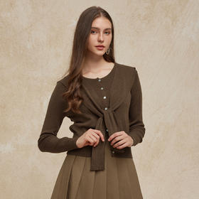 PG630斯尔丽24秋季新款优雅淑女细针开衫可脱卸披肩两件套针织衫