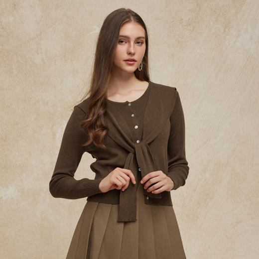 PG630斯尔丽24秋季新款优雅淑女细针开衫可脱卸披肩两件套针织衫 商品图0