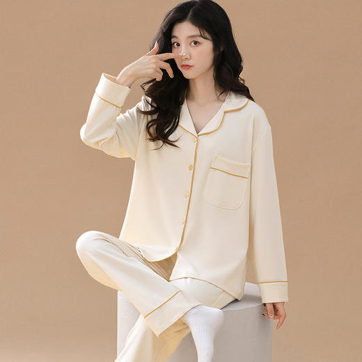 睡衣女春秋季长袖长裤套装 2024秋季新款 简约气质女士家居服套装 商品图1