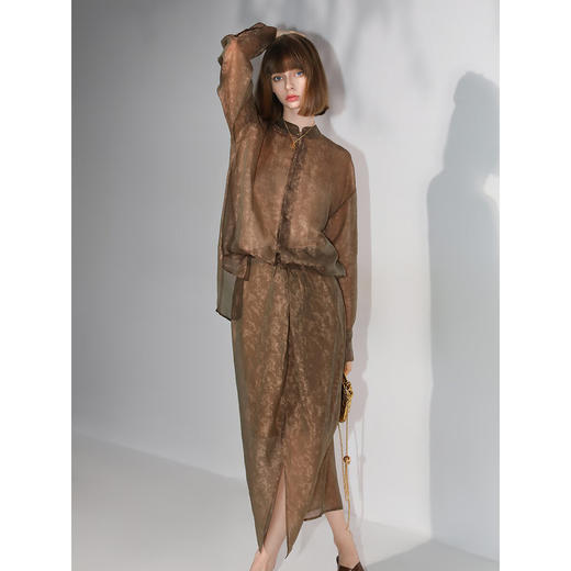 COCOBELLA新中式炒色晕染人丝半身裙25夏国风褶皱长裙HS7040 商品图2