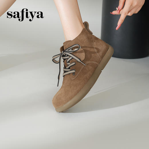 Safiya/索菲娅2024冬美拉德复古英伦百搭休闲勃肯系带平底小短靴 SF44112407/SF44118407 商品图5