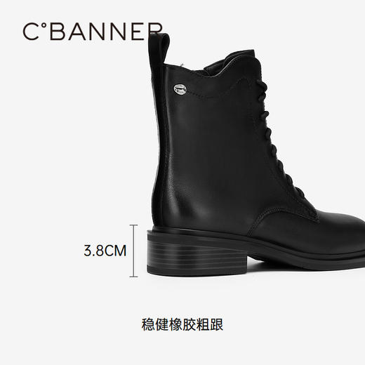 千百度真皮粗中跟马丁靴女款冬季时尚时装小短靴A24557112 商品图4