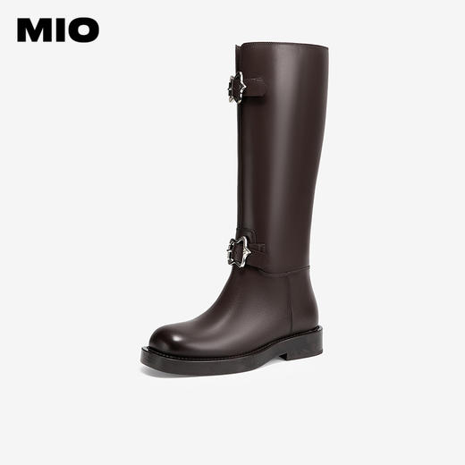 MIO米奥冬季牛皮革骑士靴潮流酷飒个性长筒靴厚底靴子女M245895323 商品图1