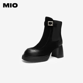 MIO米奥冬季圆头厚底粗跟时装靴复古摩登短靴百搭靴子女M245642312