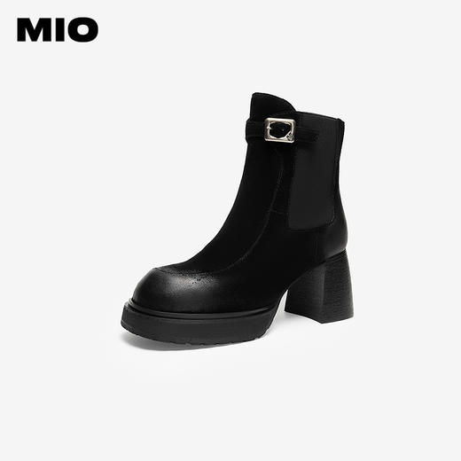 MIO米奥冬季圆头厚底粗跟时装靴复古摩登短靴百搭靴子女M245642312 商品图0